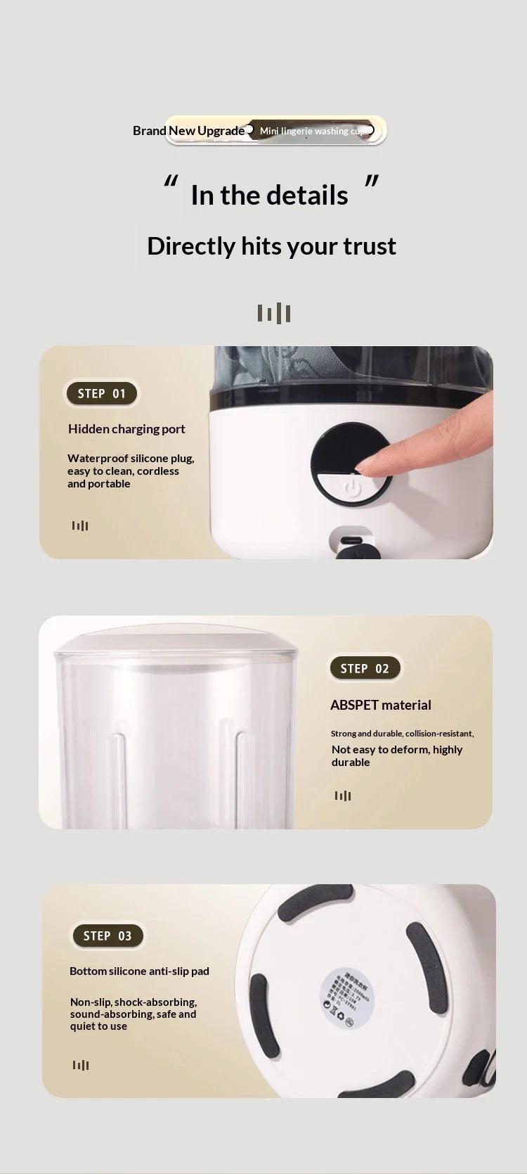 Mini Portable LED  Washing Machine 2L White 2000mAh Rechargeable Turbine Laundry Cup for Children’s Underwear Socks