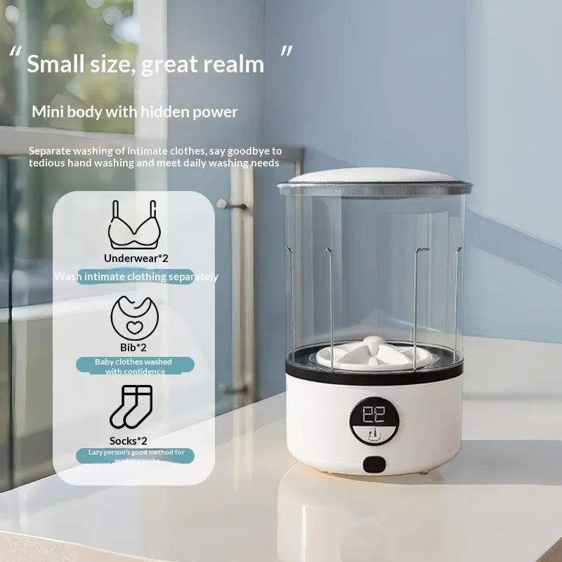 Mini Portable LED  Washing Machine 2L White 2000mAh Rechargeable Turbine Laundry Cup for Children’s Underwear Socks