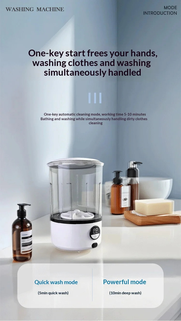 Mini Portable LED  Washing Machine 2L White 2000mAh Rechargeable Turbine Laundry Cup for Children’s Underwear Socks