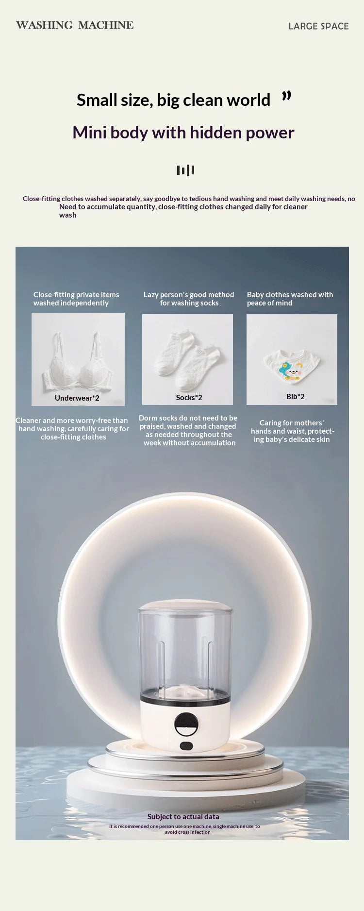 Mini Portable LED  Washing Machine 2L White 2000mAh Rechargeable Turbine Laundry Cup for Children’s Underwear Socks